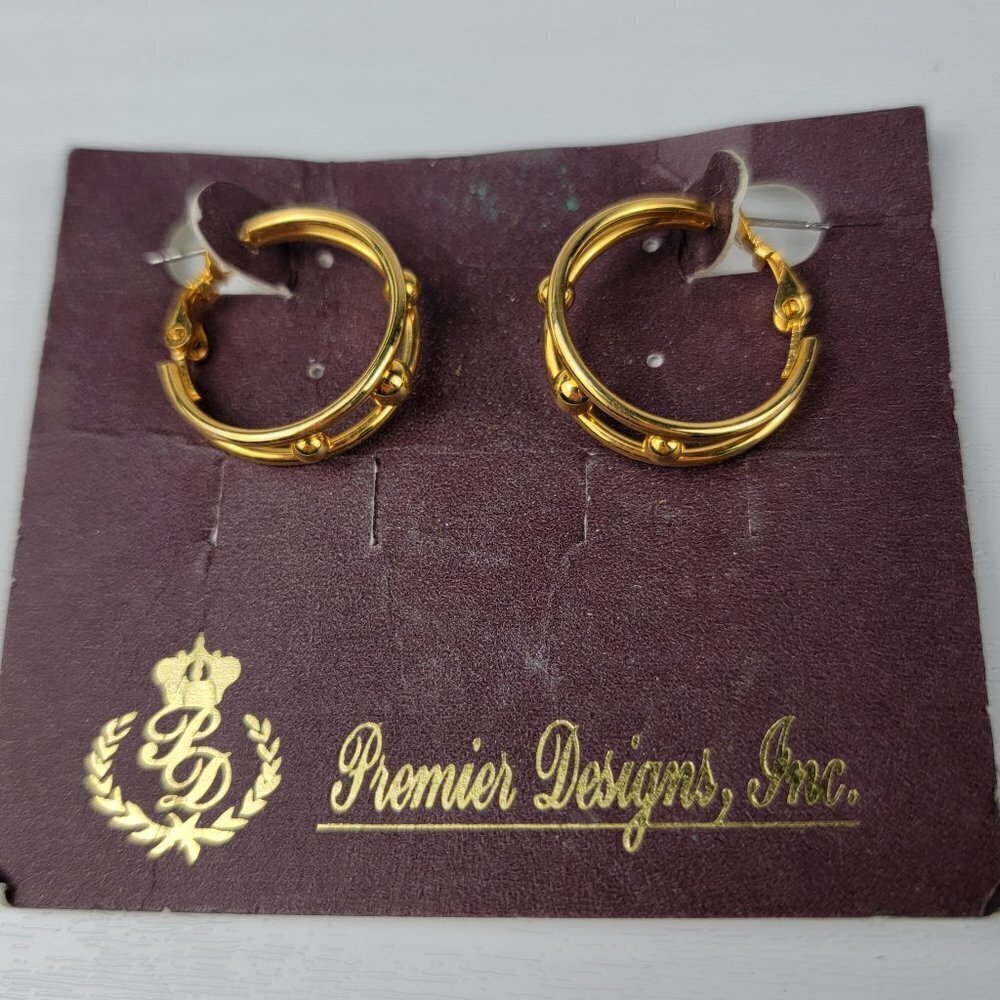 Premier Designs Gold Plated Hoop Earrings 7/8 Pierced Leverback New With Tags